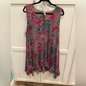 Floral Sleeveless Tank Top - Pink and Blue Size 3X.